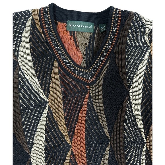1990s vtg TUNDRA 3D KNIT COTTON SWEATER M Coogi Canada Biggie 90s Hip Hop Brown - Picture 3 of 7